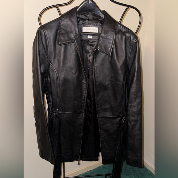 🚨 LAST CALL CLEARANCE - SONOMA Lifestyle Leather Jacket Medium Length Belted - Picture 2 of 7
